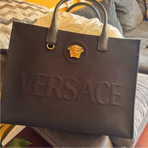 Versace Black Embossed Tote Bag